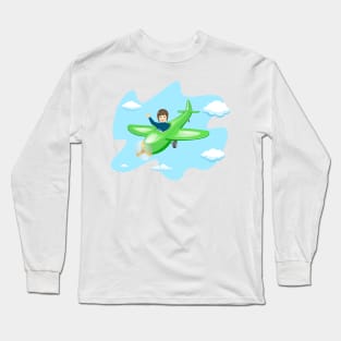 Pilot boy flying on an airplane Long Sleeve T-Shirt